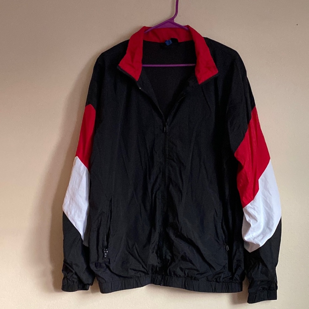 H&M mens black red and white windbreaker